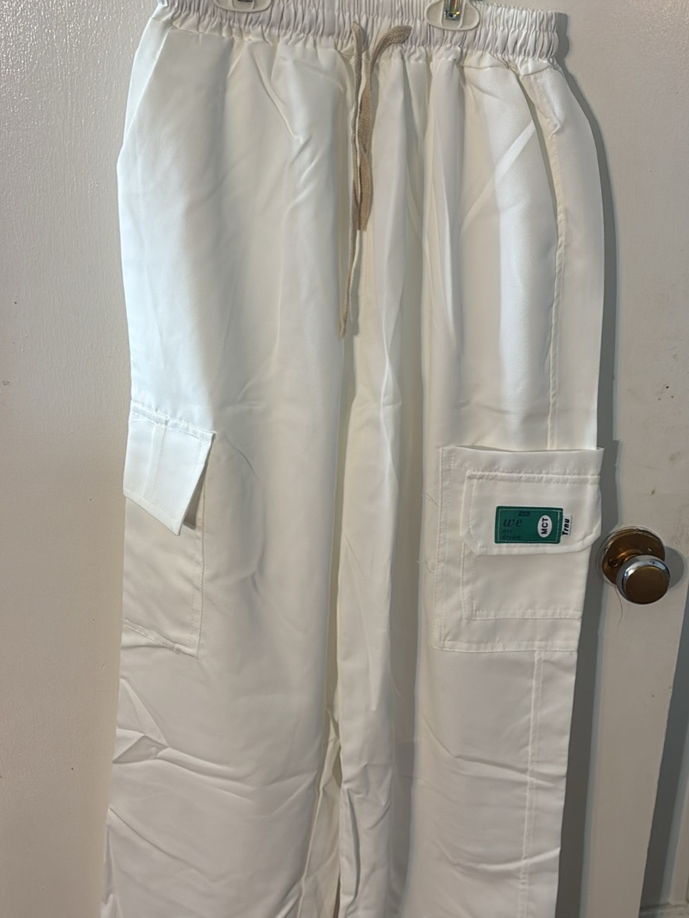 Woman’s White Cargo Pants with Drawstring Waist